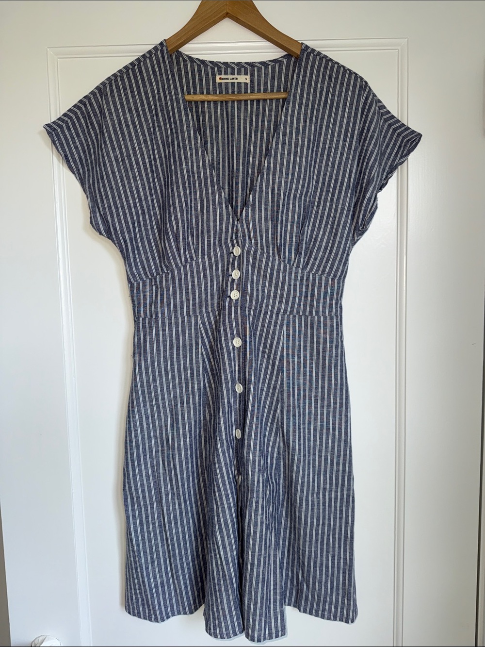 Marine Layer Camila Mini Dress Navy Pinstripe Button Front Size S